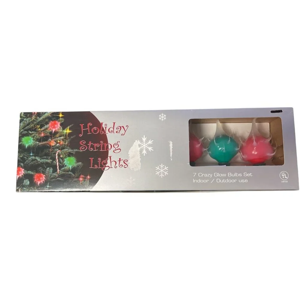 Holiday String Lights 7 Crazy Glow Bulbs Set Indoor/Outdoor Use